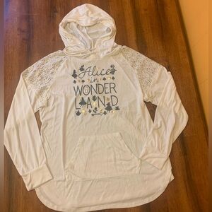 Disney Alice in Wonderland hoodie XL (15/17) white sheer lace shoulders light